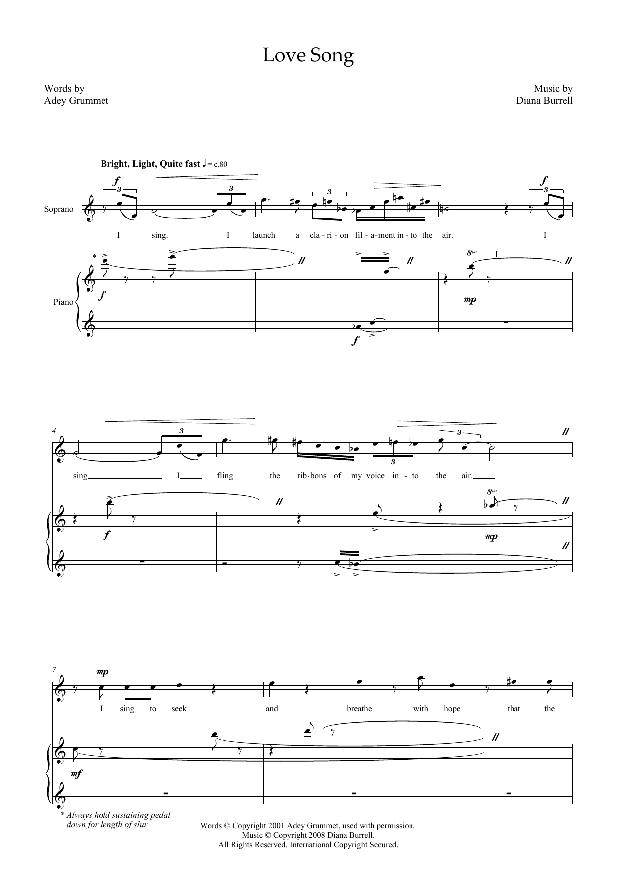 Diana Burrell Love Song (for soprano and piano) sheet music notes and chords arranged for Piano & Vocal