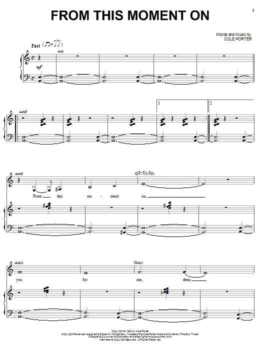 Diana Krall From This Moment On (from Kiss Me, Kate) sheet music notes and chords arranged for Piano & Vocal