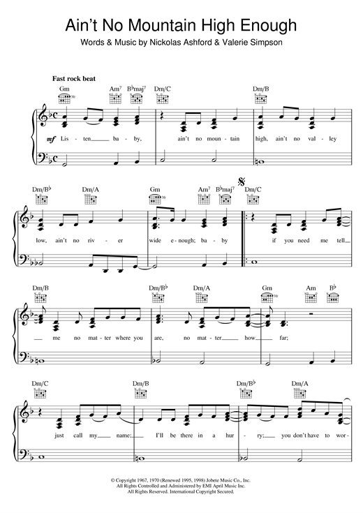 Diana Ross Ain't No Mountain High Enough sheet music notes and chords. Download Printable PDF.