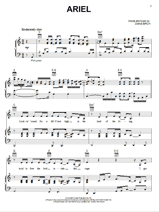 Diane Birch Ariel sheet music notes and chords arranged for Piano, Vocal & Guitar Chords (Right-Hand Melody)