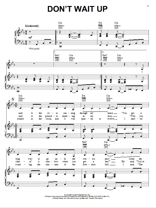 Diane Birch Don't Wait Up sheet music notes and chords arranged for Piano, Vocal & Guitar Chords (Right-Hand Melody)