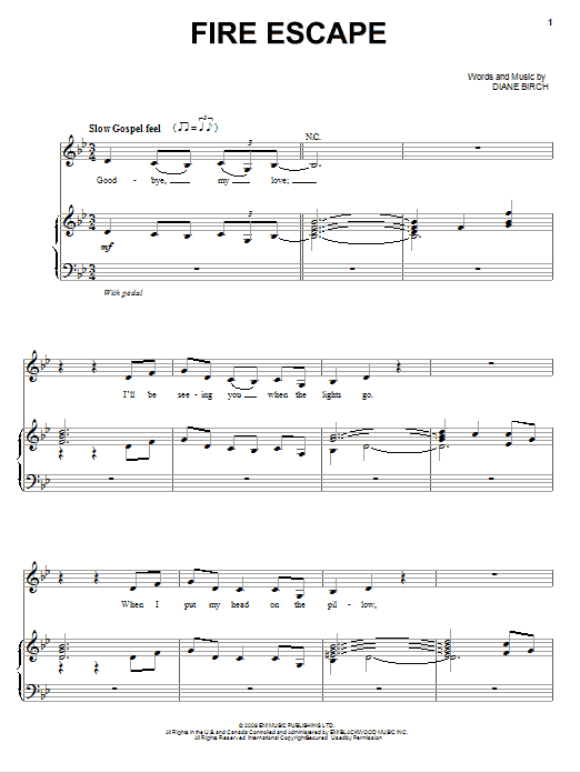 Diane Birch Fire Escape sheet music notes and chords arranged for Piano, Vocal & Guitar Chords (Right-Hand Melody)