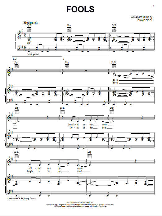Diane Birch Fools sheet music notes and chords arranged for Piano, Vocal & Guitar Chords (Right-Hand Melody)