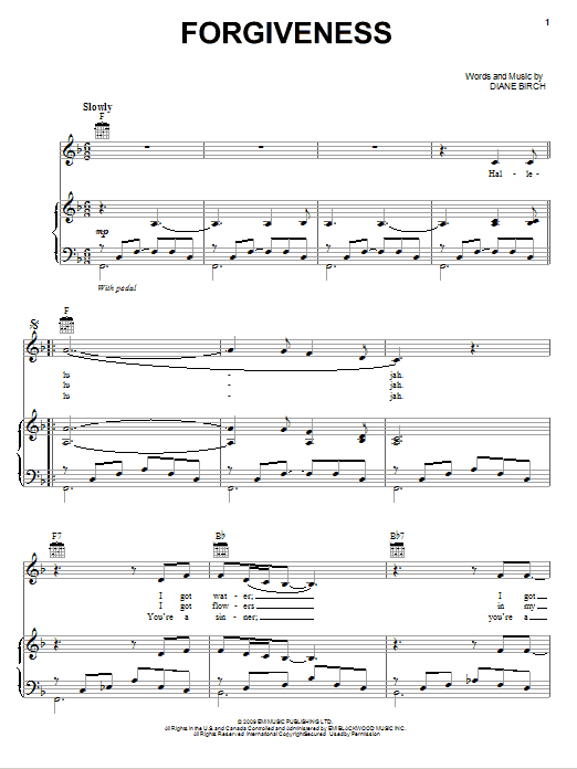Diane Birch Forgiveness sheet music notes and chords arranged for Piano, Vocal & Guitar Chords (Right-Hand Melody)