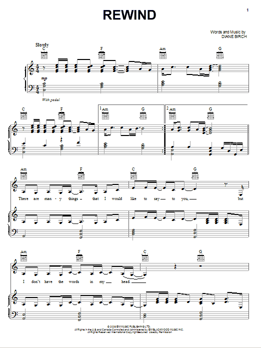 Diane Birch Rewind sheet music notes and chords arranged for Piano, Vocal & Guitar Chords (Right-Hand Melody)