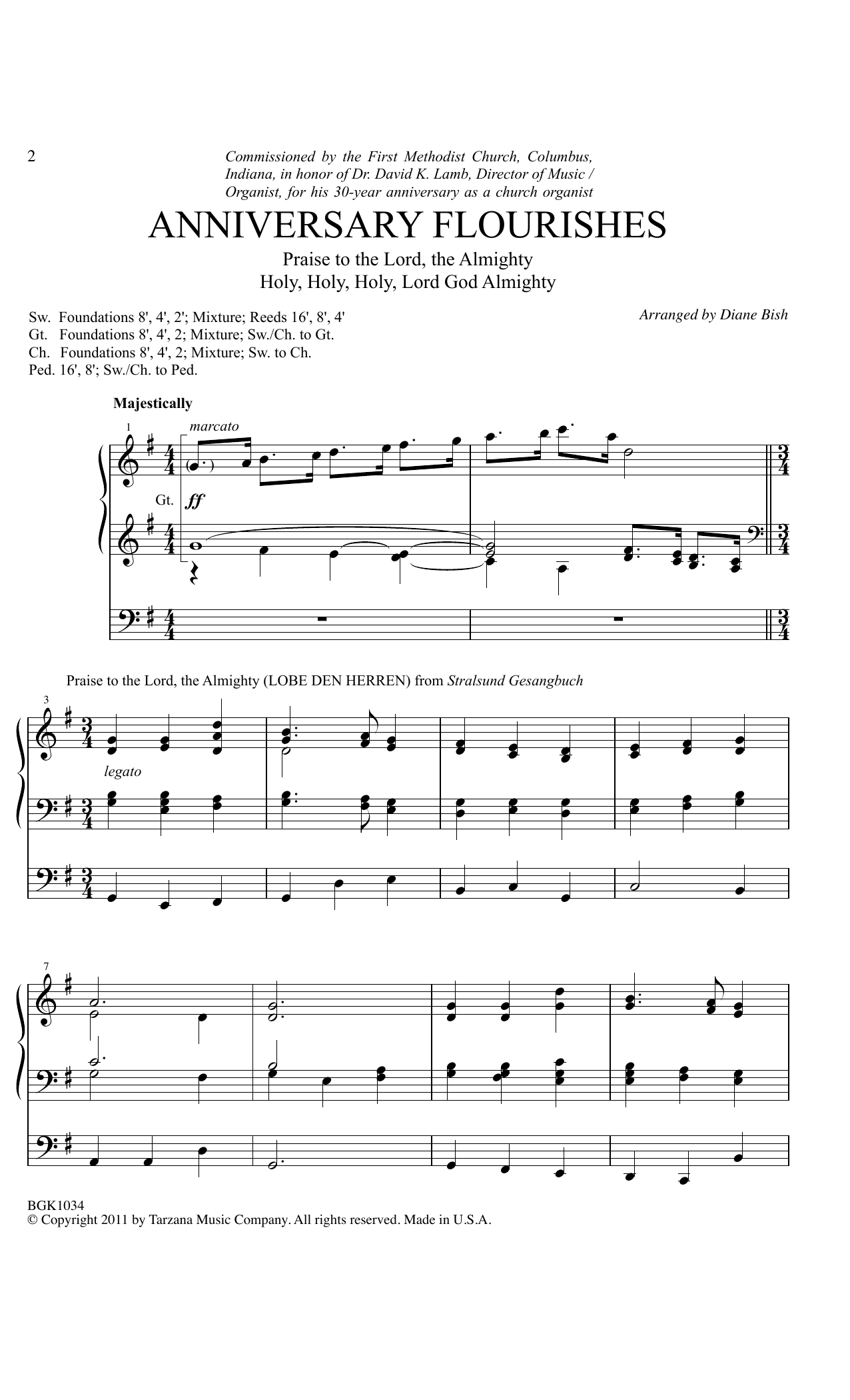 Diane Bish Anniversary Flourishes sheet music notes and chords arranged for Organ