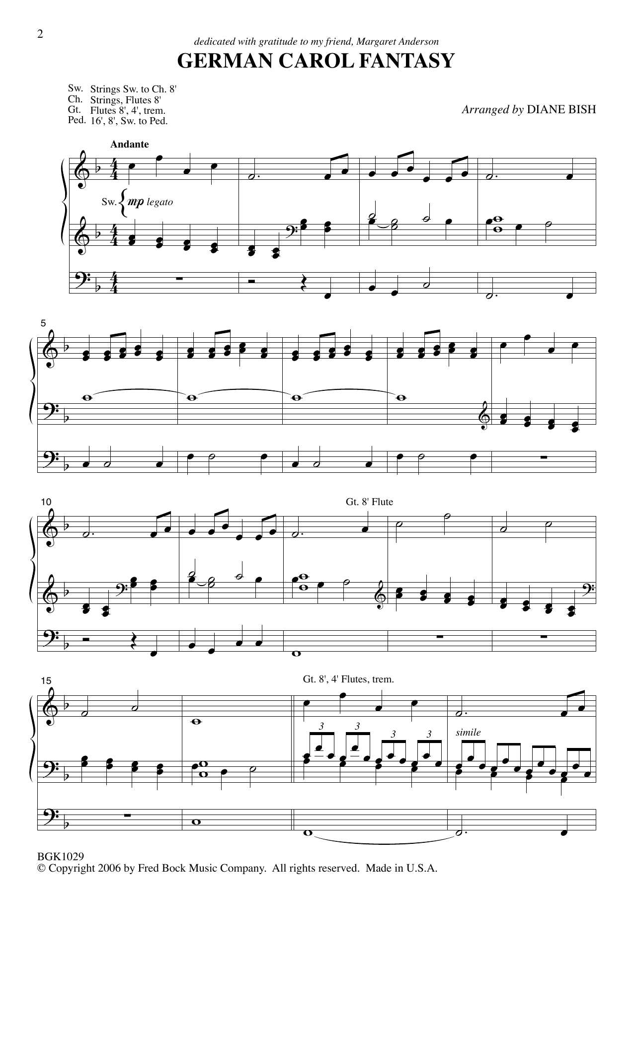 Diane Bish German Carol Fantasy sheet music notes and chords arranged for Organ