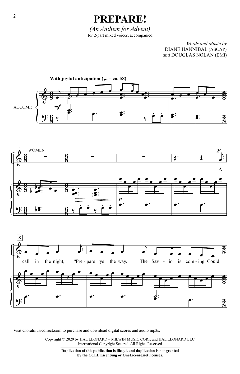 Diane Hannibal & Douglas Nolan Prepare! (An Anthem For Advent) sheet music notes and chords arranged for 2-Part Choir