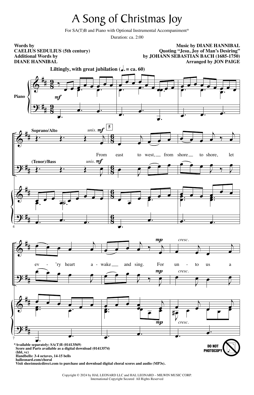 Diane Hannibal A Song Of Christmas Joy (arr. Jon Paige) sheet music notes and chords arranged for SATB Choir