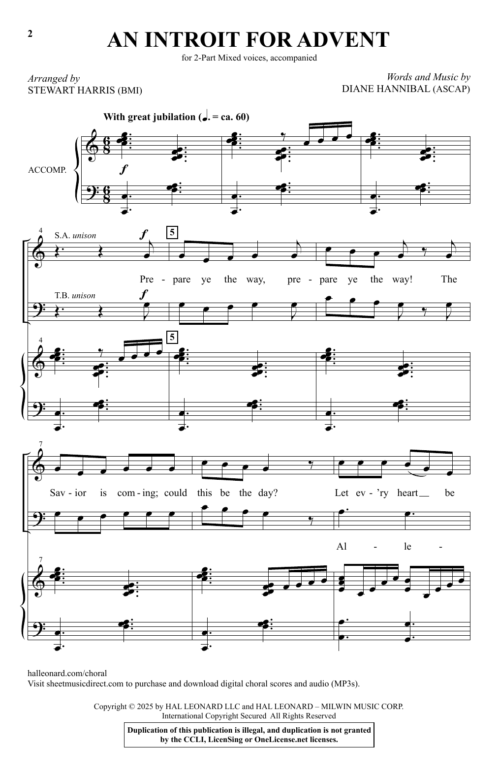 Diane Hannibal An Introit For Advent (arr. Stewart Harris) sheet music notes and chords arranged for 2-Part Choir