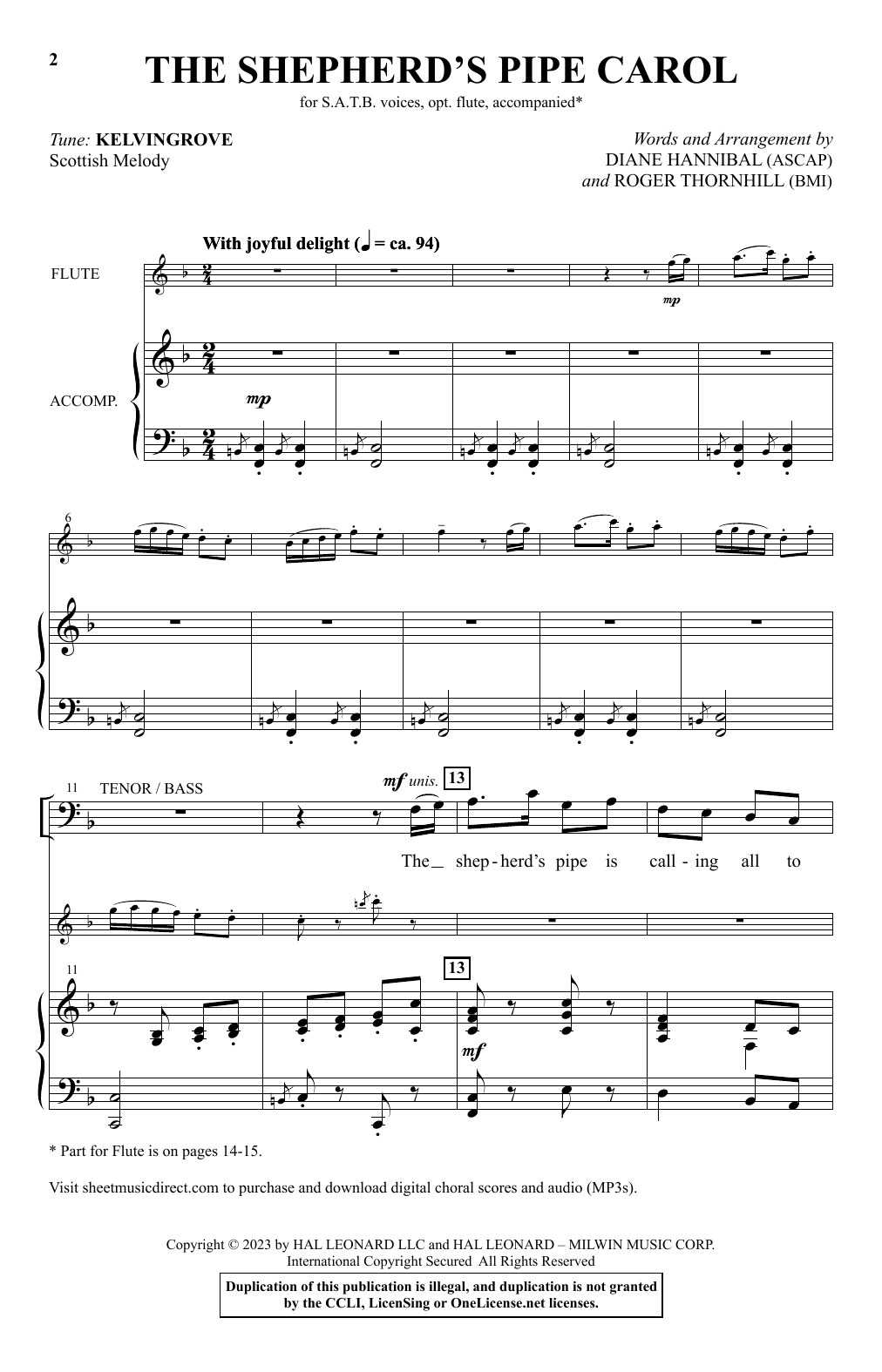 Diane Hannibal and Roger Thornhill The Shepherd's Pipe Carol sheet music notes and chords arranged for SATB Choir