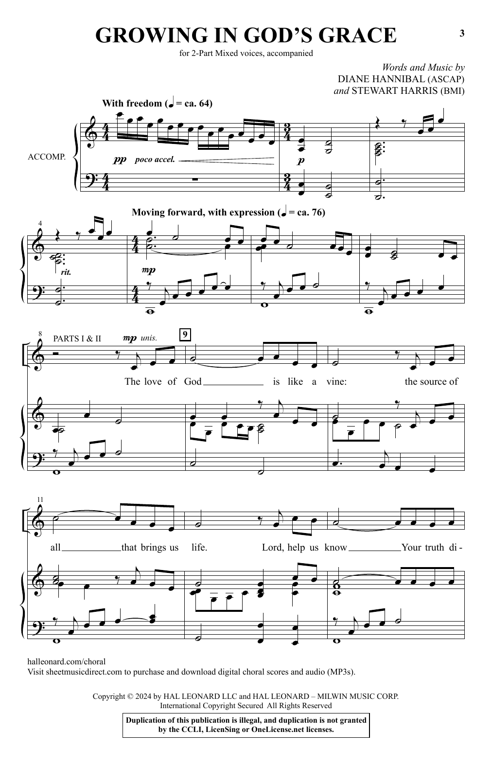 Diane Hannibal and Stewart Harris Growing In God's Grace sheet music notes and chords arranged for 2-Part Choir