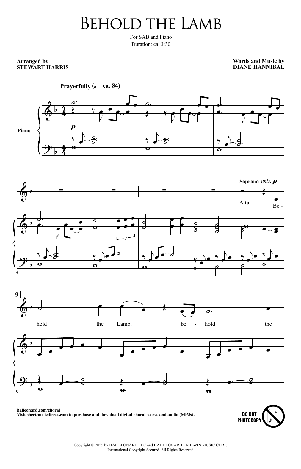 Diane Hannibal Behold The Lamb (arr. Stewart Harris) sheet music notes and chords arranged for SAB Choir