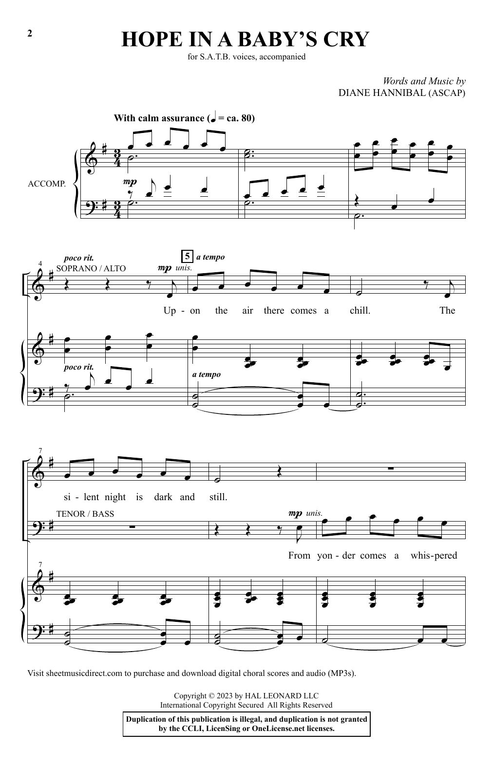 Diane Hannibal Hope In A Baby's Cry sheet music notes and chords arranged for SATB Choir