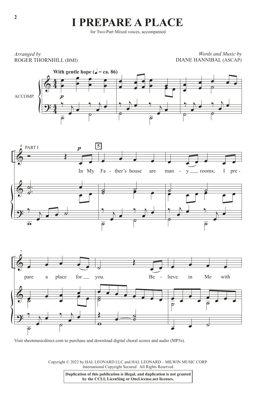 Diane Hannibal I Prepare A Place (arr. Roger Thornhill) sheet music notes and chords arranged for 2-Part Choir