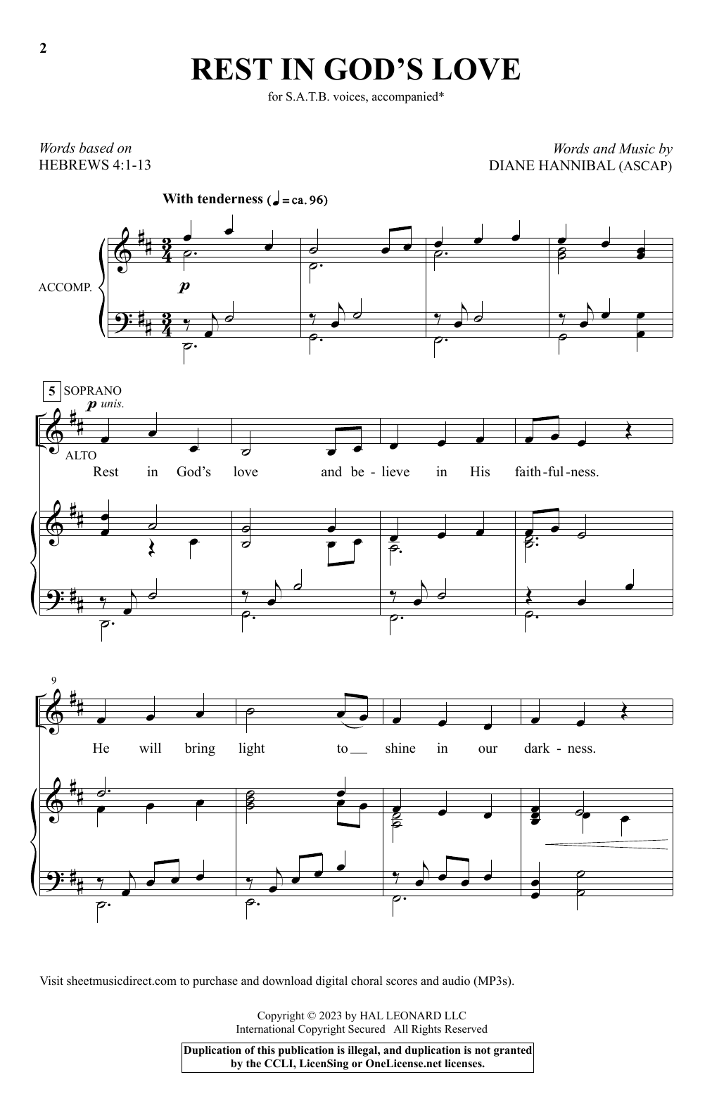 Diane Hannibal Rest In God's Love sheet music notes and chords arranged for SATB Choir