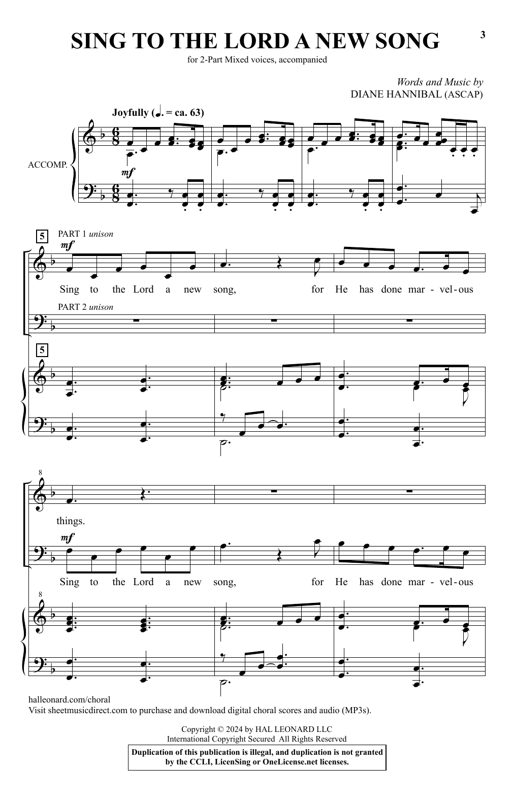 Diane Hannibal Sing To The Lord A New Song sheet music notes and chords arranged for 2-Part Choir