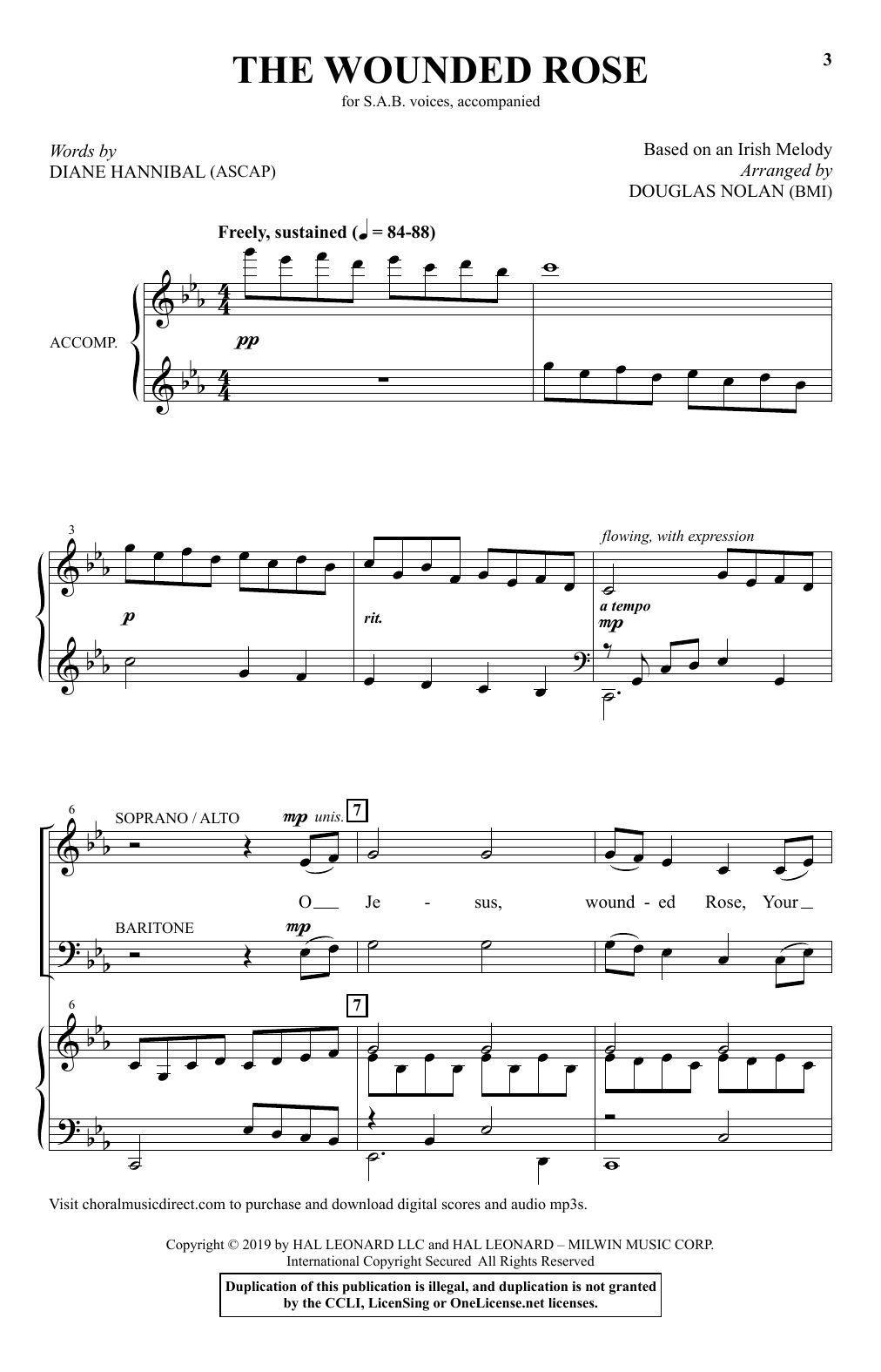 Diane Hannibal The Wounded Rose (arr. Douglas Nolan) sheet music notes and chords arranged for SAB Choir
