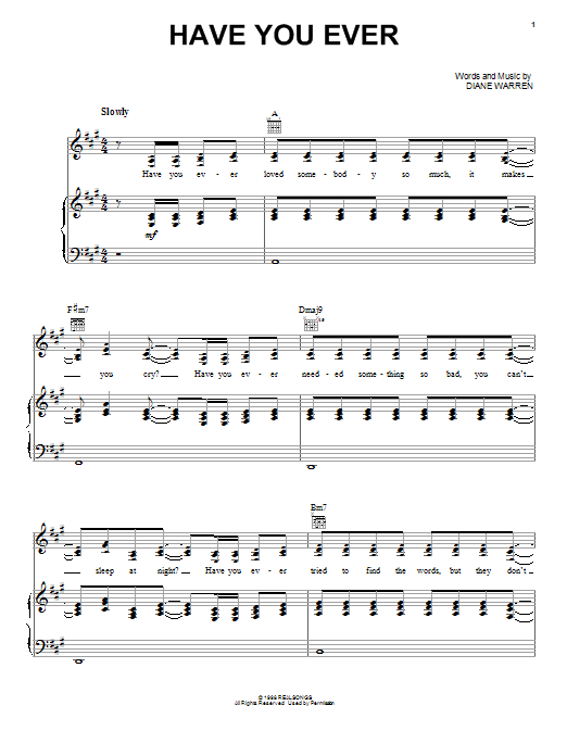 Diane Warren Have You Ever sheet music notes and chords arranged for Piano, Vocal & Guitar Chords (Right-Hand Melody)