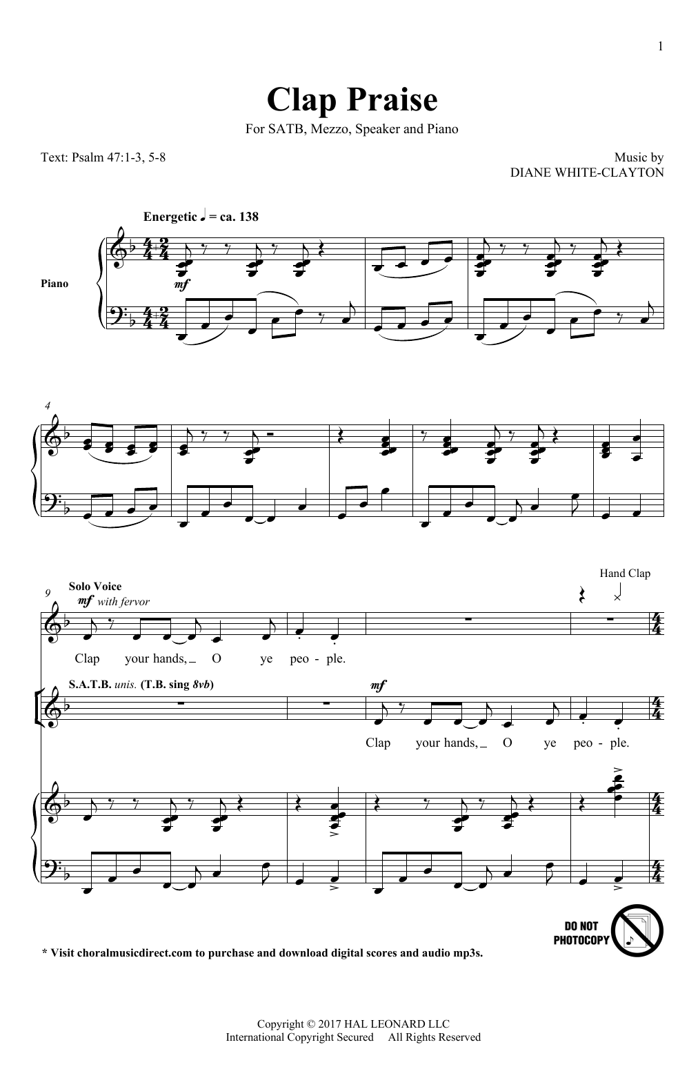 Diane White-Clayton Clap Praise sheet music notes and chords arranged for SATB Choir