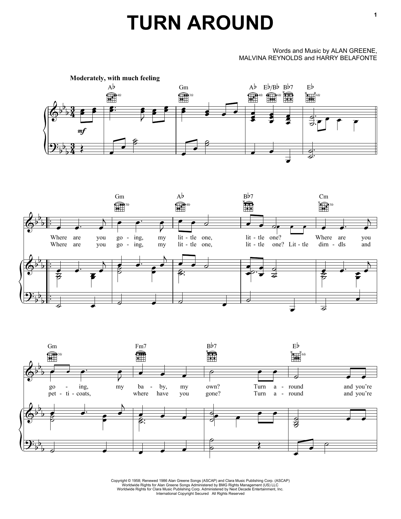 Dick & DeeDee Turn Around sheet music notes and chords arranged for Piano, Vocal & Guitar Chords (Right-Hand Melody)
