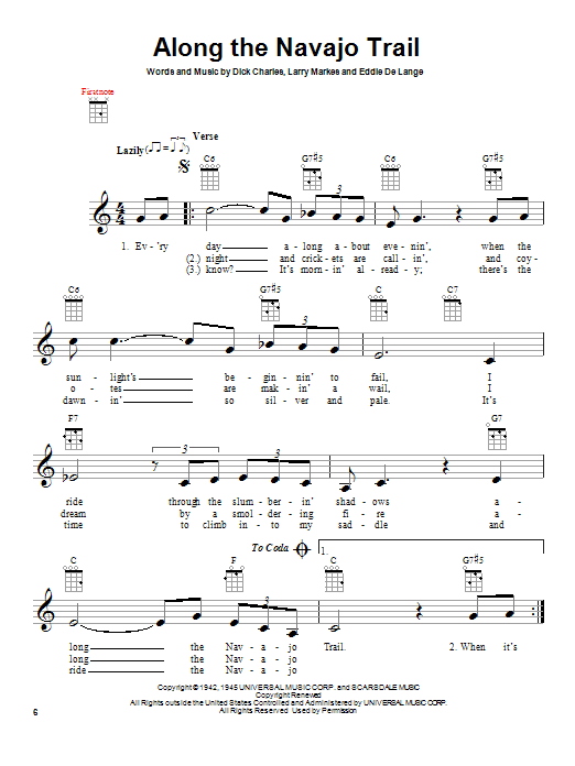 Dick Charles Along The Navajo Trail sheet music notes and chords arranged for Ukulele