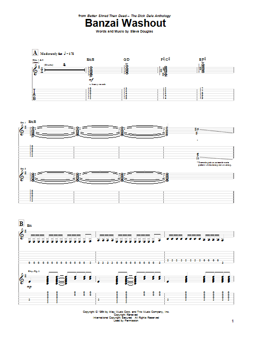 Dick Dale Banzai Washout sheet music notes and chords arranged for Guitar Tab
