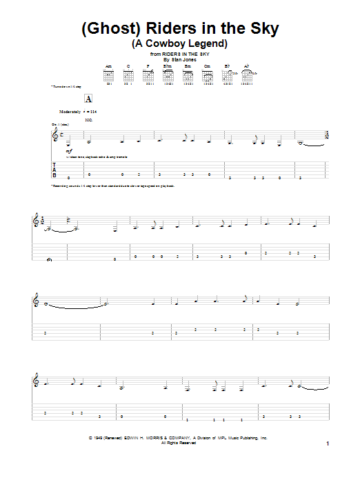 Dick Dale (Ghost) Riders In The Sky (A Cowboy Legend) sheet music notes and chords arranged for Guitar Tab