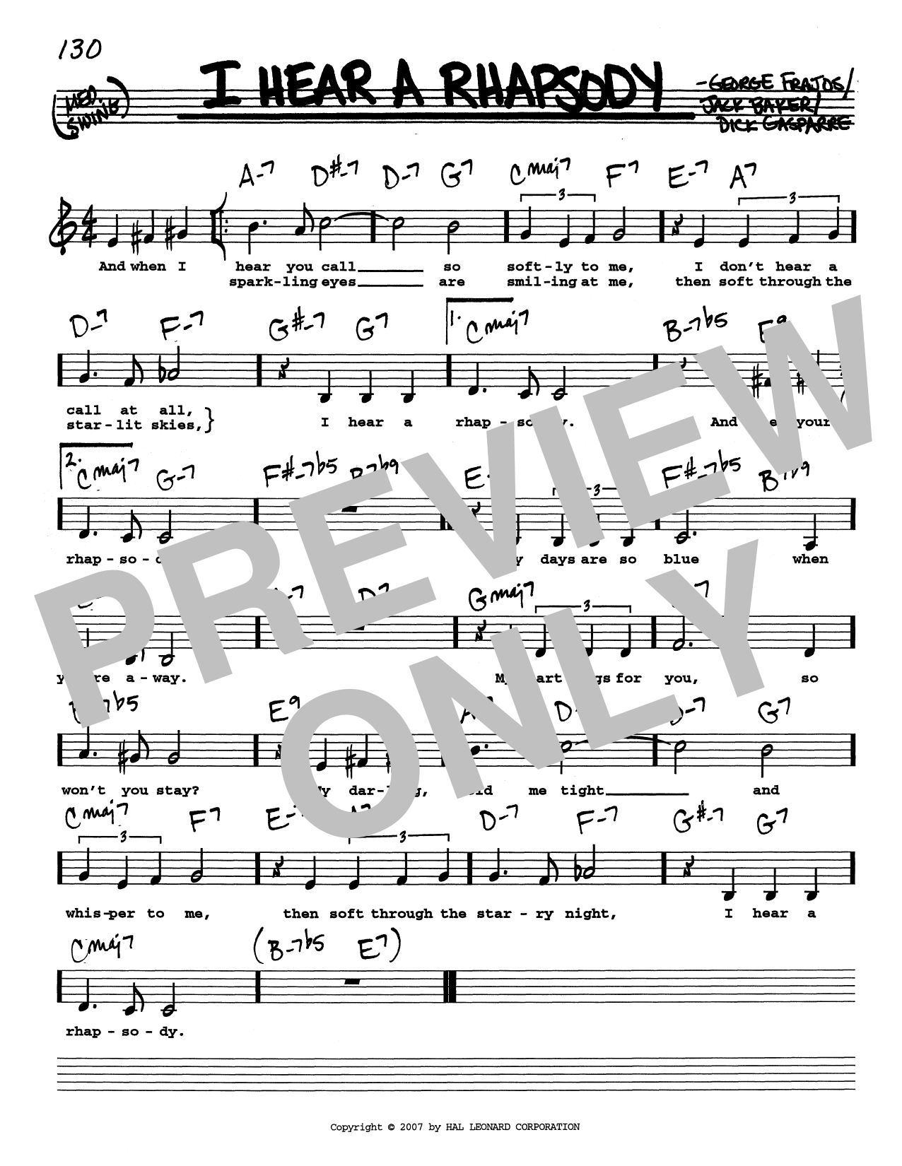 Dick Gasparre I Hear A Rhapsody (Low Voice) sheet music notes and chords arranged for Real Book – Melody, Lyrics & Chords