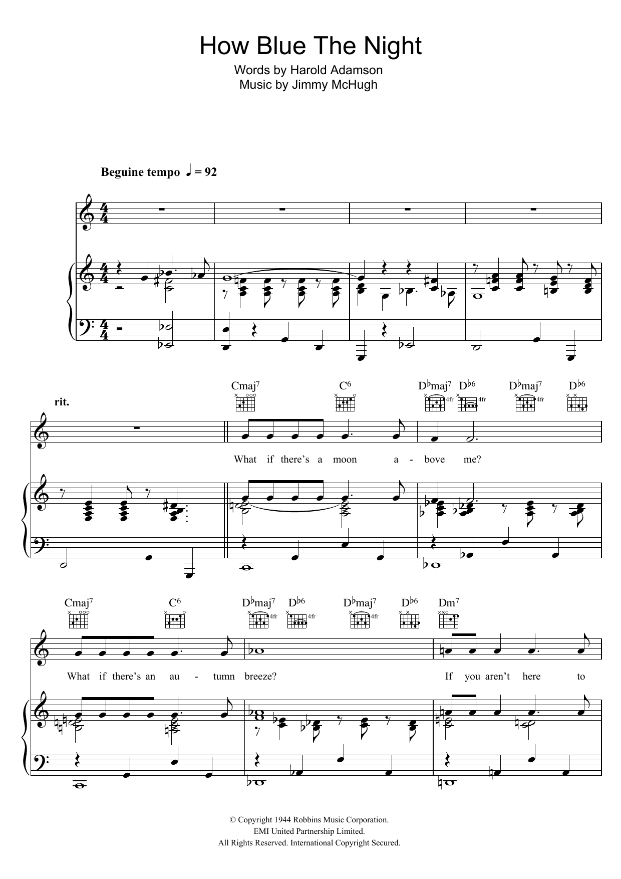 Dick Haymes How Blue The Night sheet music notes and chords arranged for Piano, Vocal & Guitar Chords