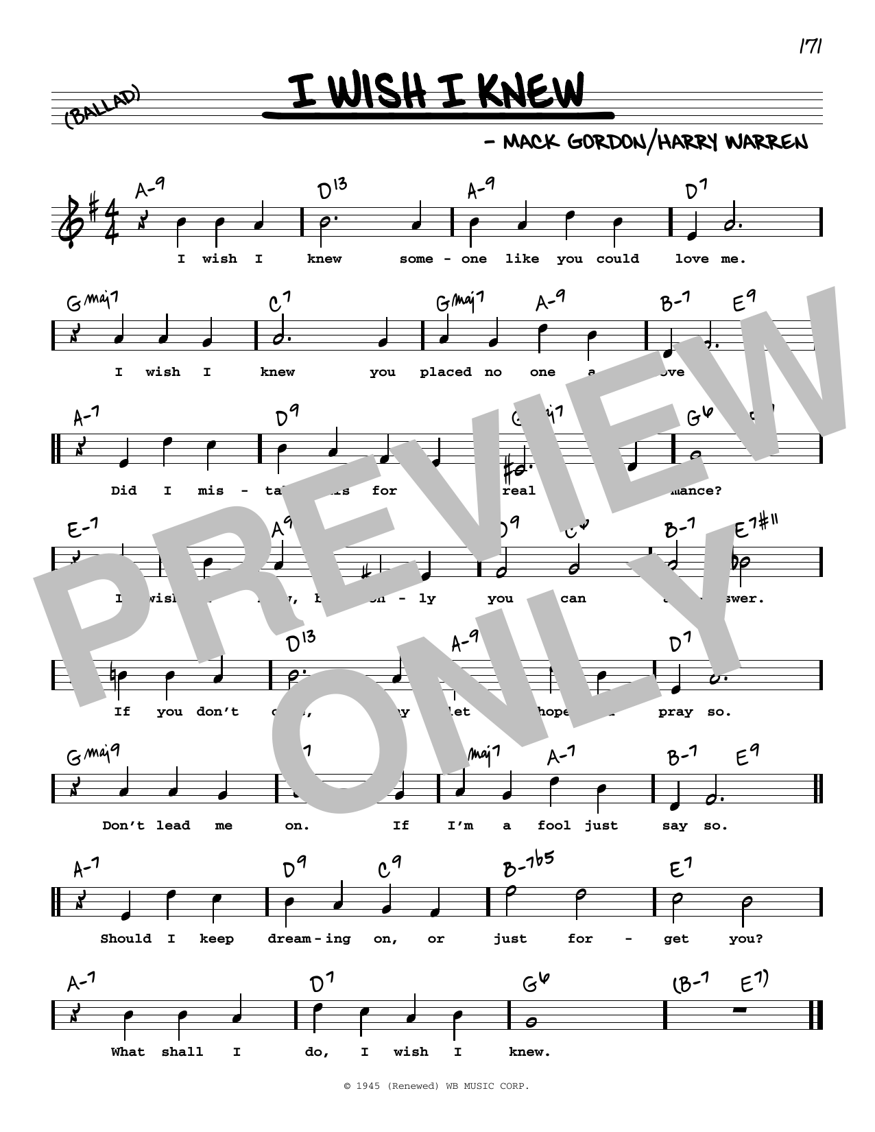 Dick Haymes I Wish I Knew (High Voice) sheet music notes and chords arranged for Real Book – Melody, Lyrics & Chords