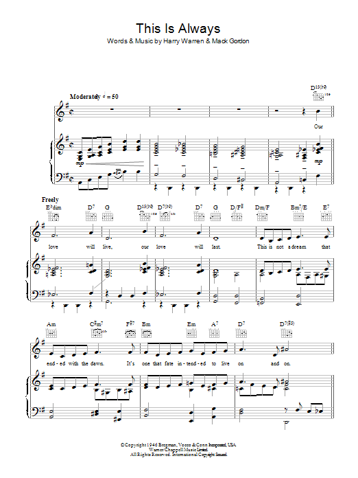 Dick Haymes This Is Always sheet music notes and chords arranged for Piano, Vocal & Guitar Chords
