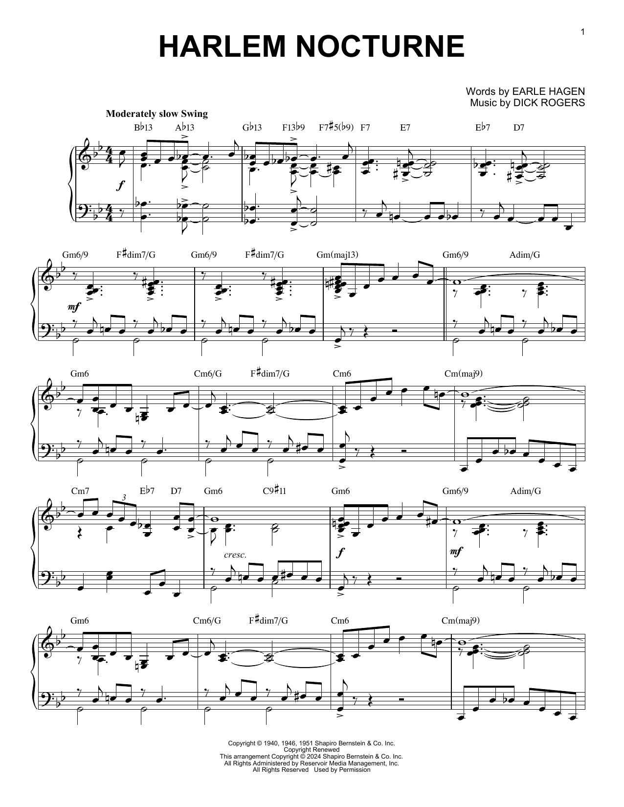 Dick Rogers Harlem Nocturne (arr. Brent Edstrom) sheet music notes and chords arranged for Piano Solo