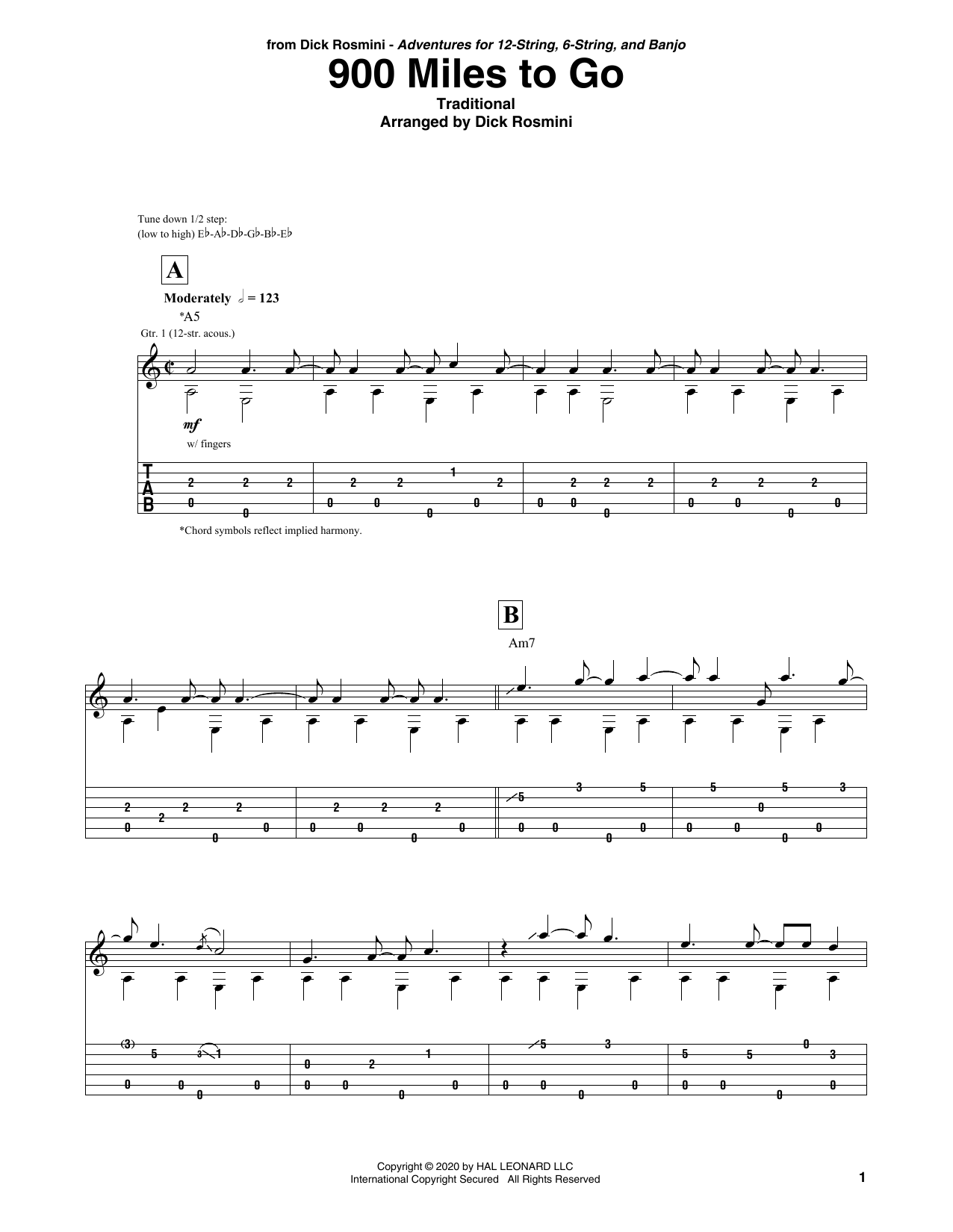 Dick Rosmini 900 Miles To Go sheet music notes and chords arranged for Solo Guitar