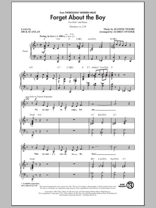 Dick Scanlan Forget About The Boy (arr. Audrey Snyder) sheet music notes and chords arranged for SSA Choir