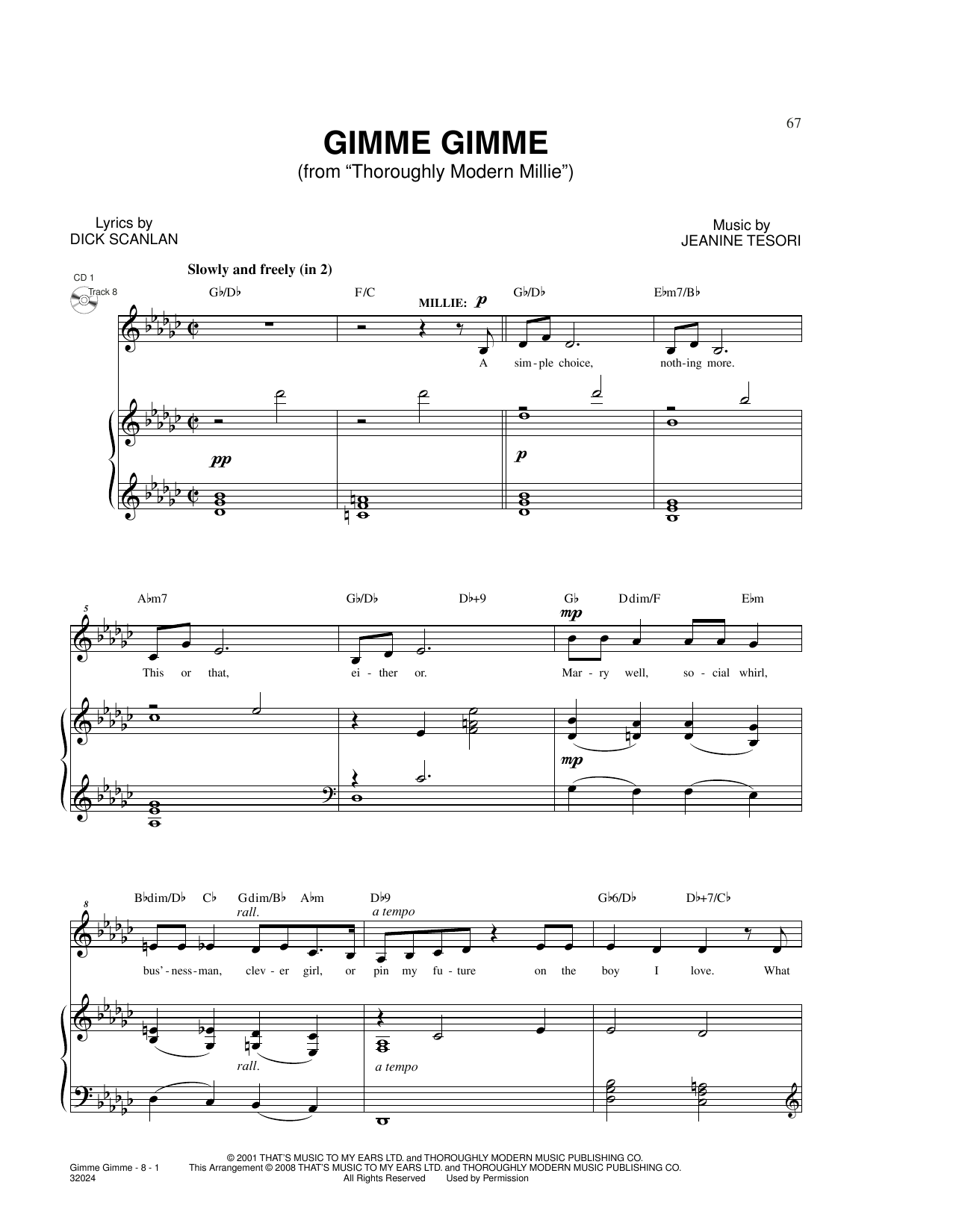 Dick Scanlan Gimme Gimme (from Thoroughly Modern Millie) sheet music notes and chords arranged for Piano & Vocal