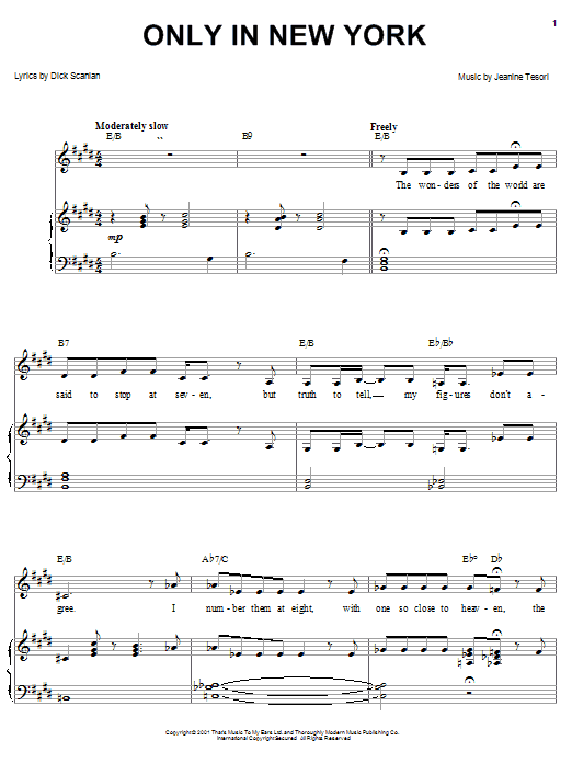 Dick Scanlan Only In New York sheet music notes and chords arranged for Piano, Vocal & Guitar Chords (Right-Hand Melody)