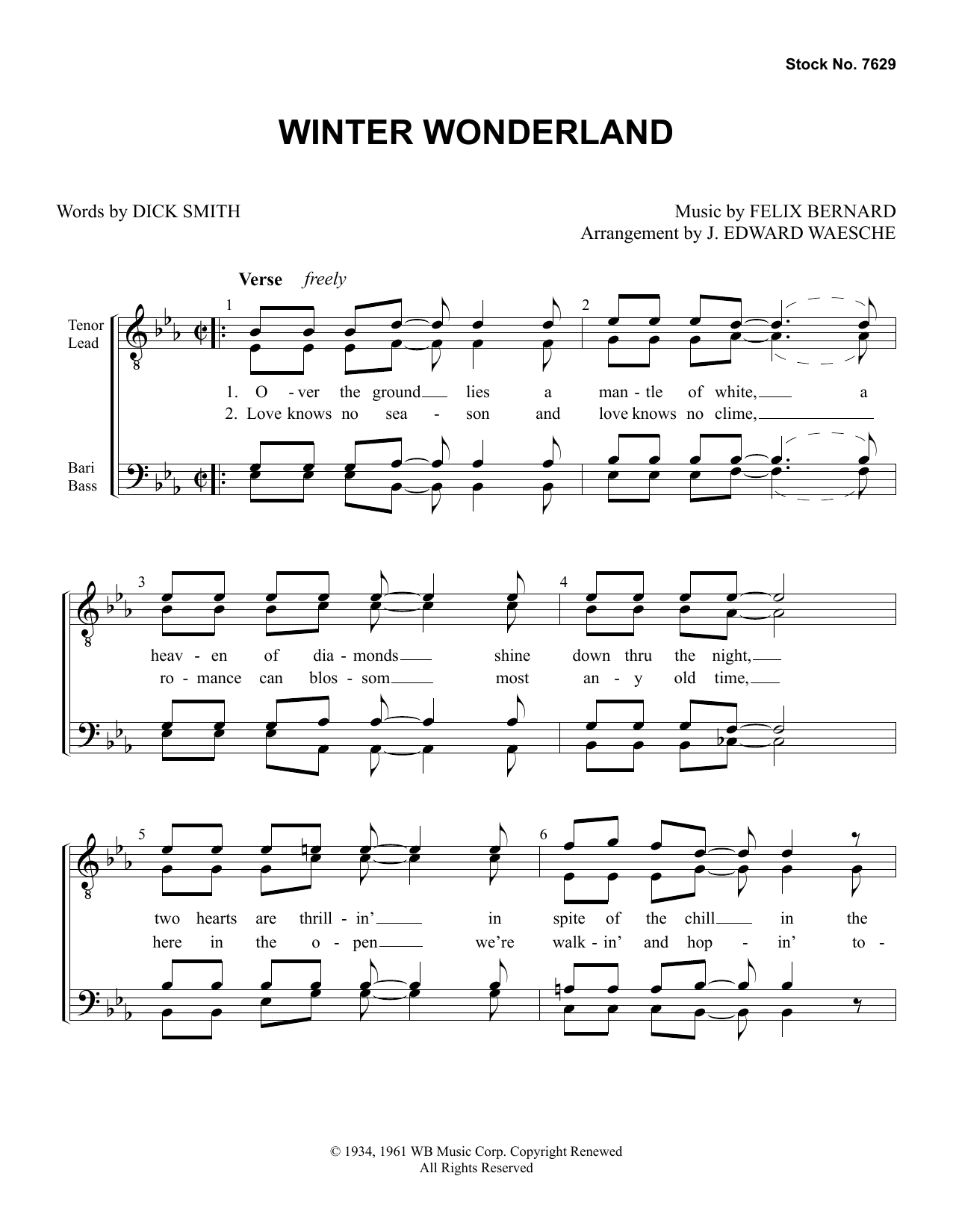 Dick Smith & Felix Bernard Winter Wonderland (arr. Ed Waesche) sheet music notes and chords arranged for SSAA Choir