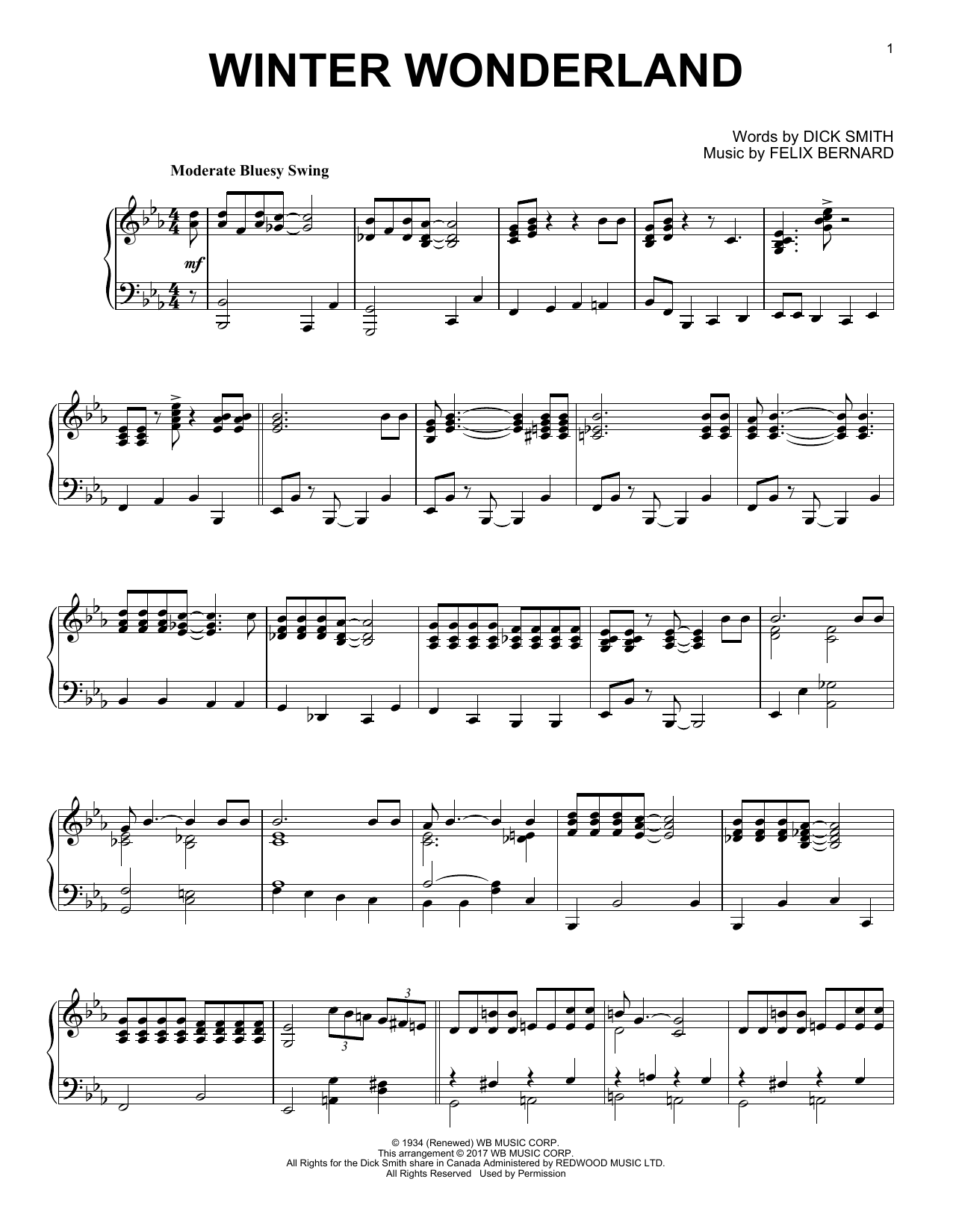 Dick Smith Winter Wonderland [Jazz version] sheet music notes and chords arranged for Piano Solo