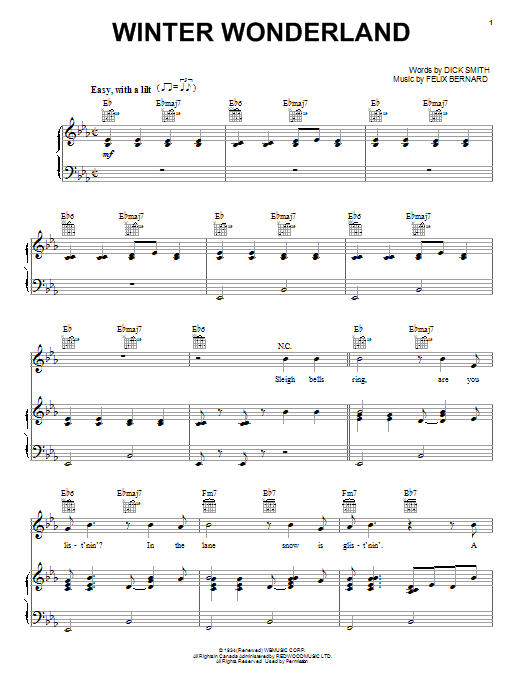 Dick Smith Winter Wonderland sheet music notes and chords arranged for Piano Solo