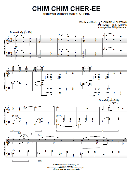 Dick Van Dyke Chim Chim Cher-ee [Classical version] (from Mary Poppins) (arr. Phillip Keveren) sheet music notes and chords arranged for Easy Piano