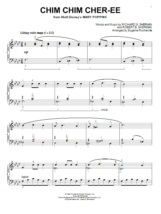 Dick Van Dyke Chim Chim Cher-ee (from Mary Poppins) (arr. Eugenie Rocherolle) sheet music notes and chords arranged for Piano Solo