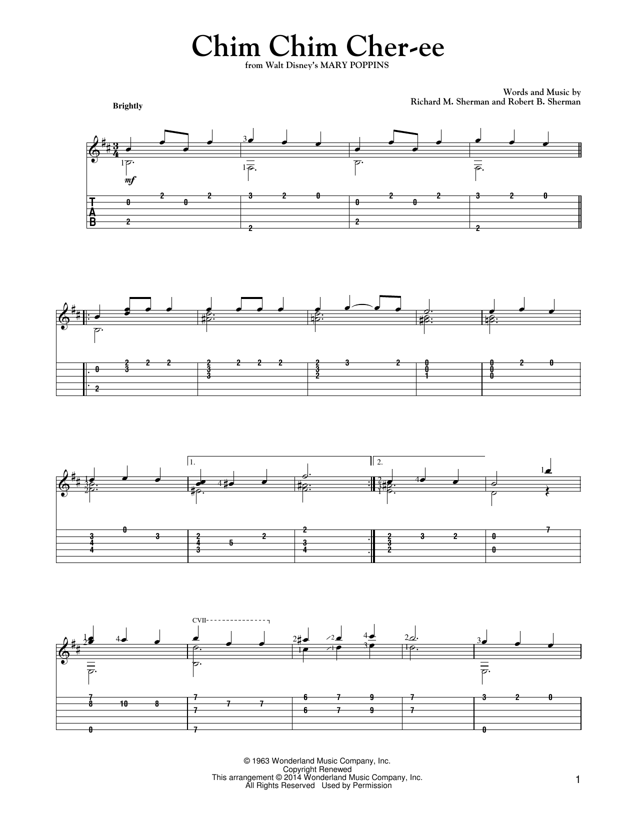 Dick Van Dyke Chim Chim Cher-ee (from Mary Poppins) (arr. Mark Phillips) sheet music notes and chords arranged for Solo Guitar