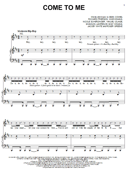 Diddy featuring Nicole Scherzinger Come To Me sheet music notes and chords arranged for Piano, Vocal & Guitar Chords (Right-Hand Melody)