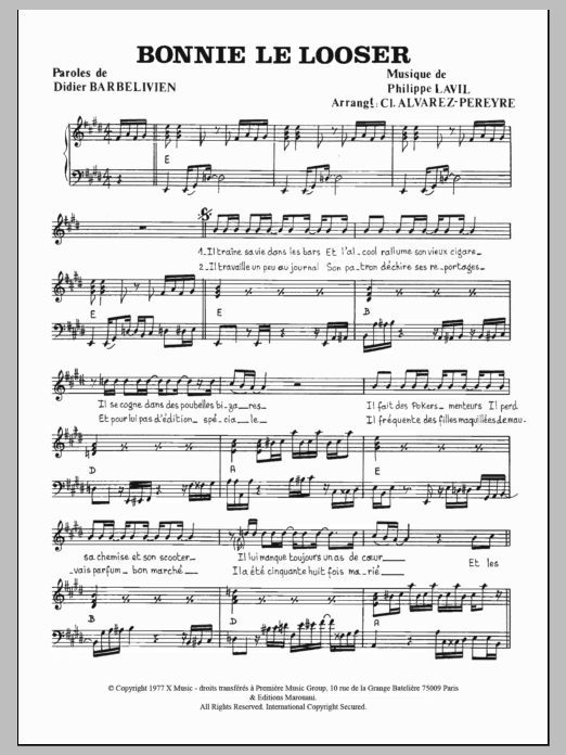 Didier Barbelivien Bonnie Le Looser sheet music notes and chords arranged for Piano & Vocal