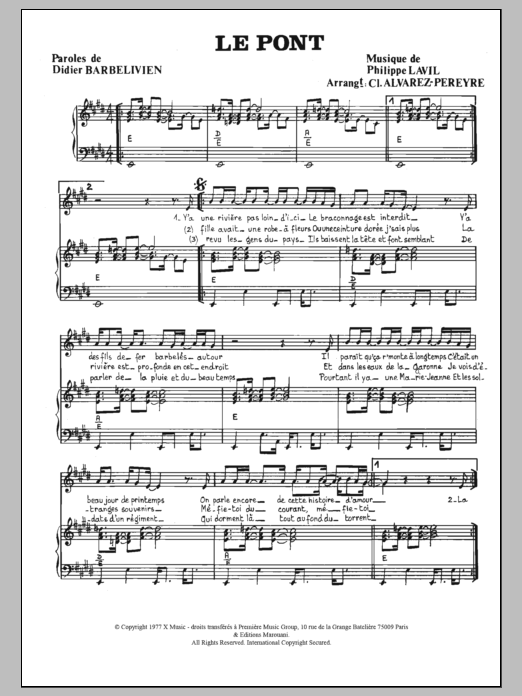 Didier Barbelivien Le Pont sheet music notes and chords arranged for Piano & Vocal