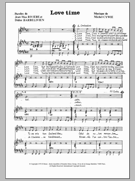 Didier Barbelivien Love Time sheet music notes and chords arranged for Piano & Vocal