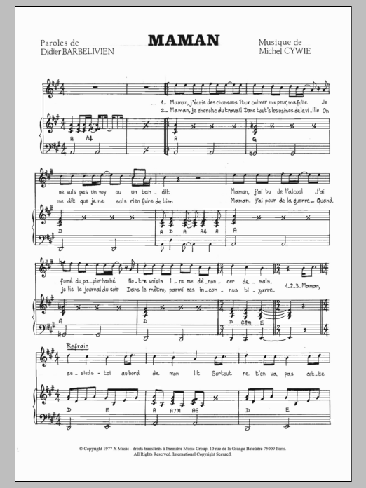 Didier Barbelivien Maman sheet music notes and chords arranged for Piano & Vocal