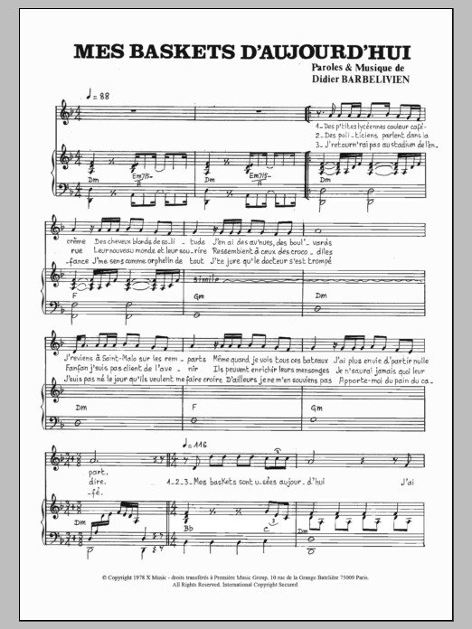 Didier Barbelivien Mes Baskets D'aujourd'hui sheet music notes and chords arranged for Piano & Vocal