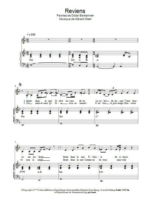 Didier Barbelivien Reviens sheet music notes and chords arranged for Piano & Vocal